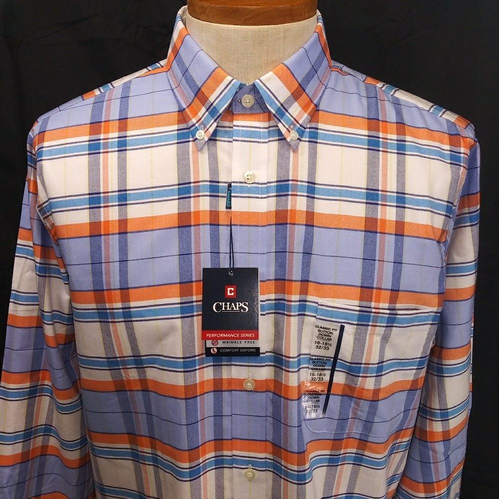 Chaps Classic Fit Wrinkle Free Plaid Dress Shirt